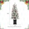 Set of 2 4ft Pre-Lit Flocked Artificial Christmas Porch Trees with and Red Berries and 60 Warm White/Multi-color Lights,2 function w/Foot Pedal